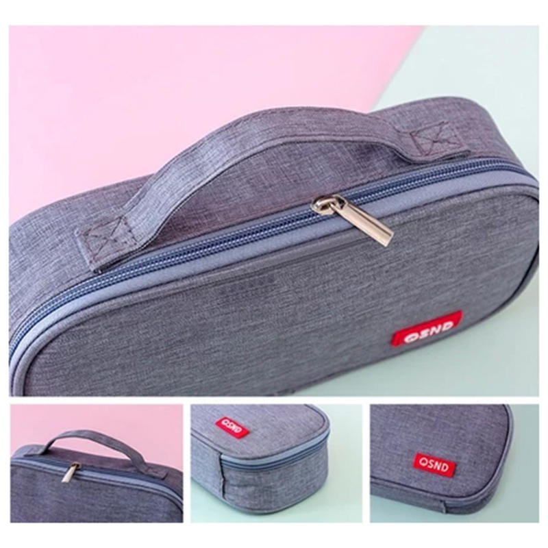Handheld Double-layer Pencil Case Oxford Cloth Solid Color Student Case Pencil with Pen Clip Compartment Storage Bag School Stationery