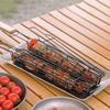 Stainless Steel BBQ Grill Basket with Wooden Handle Non-Stick Sausage Roasting Cage Multi-functional Grill Utensil for Outdoor Camping
