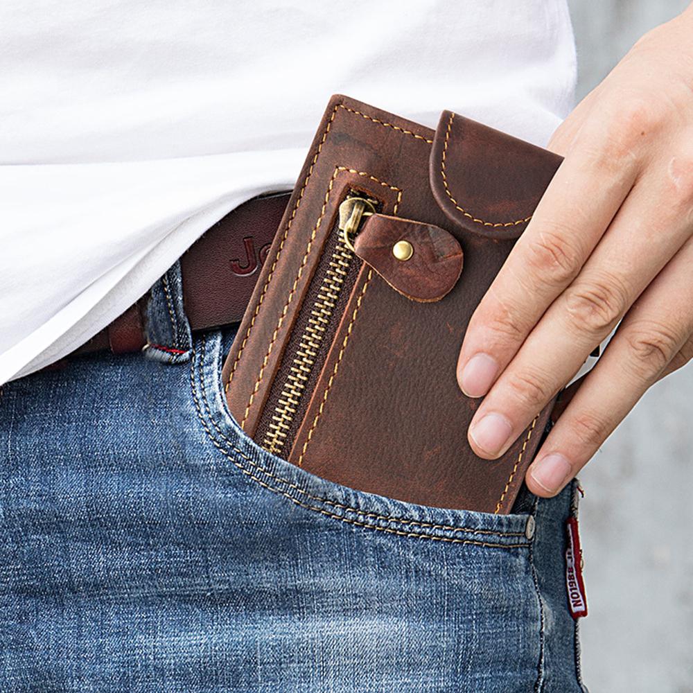 MVA Genuine Leather Men's Wallet - Short Bifold Vintage Stitch Coin Purse with Multiple Card Slots 7042