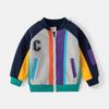 Autumn and Winter Boys' Fleece Baseball Jacket, Children's Letter Color Patchwork Zipper Loose Casual Baby Fashion Jacket