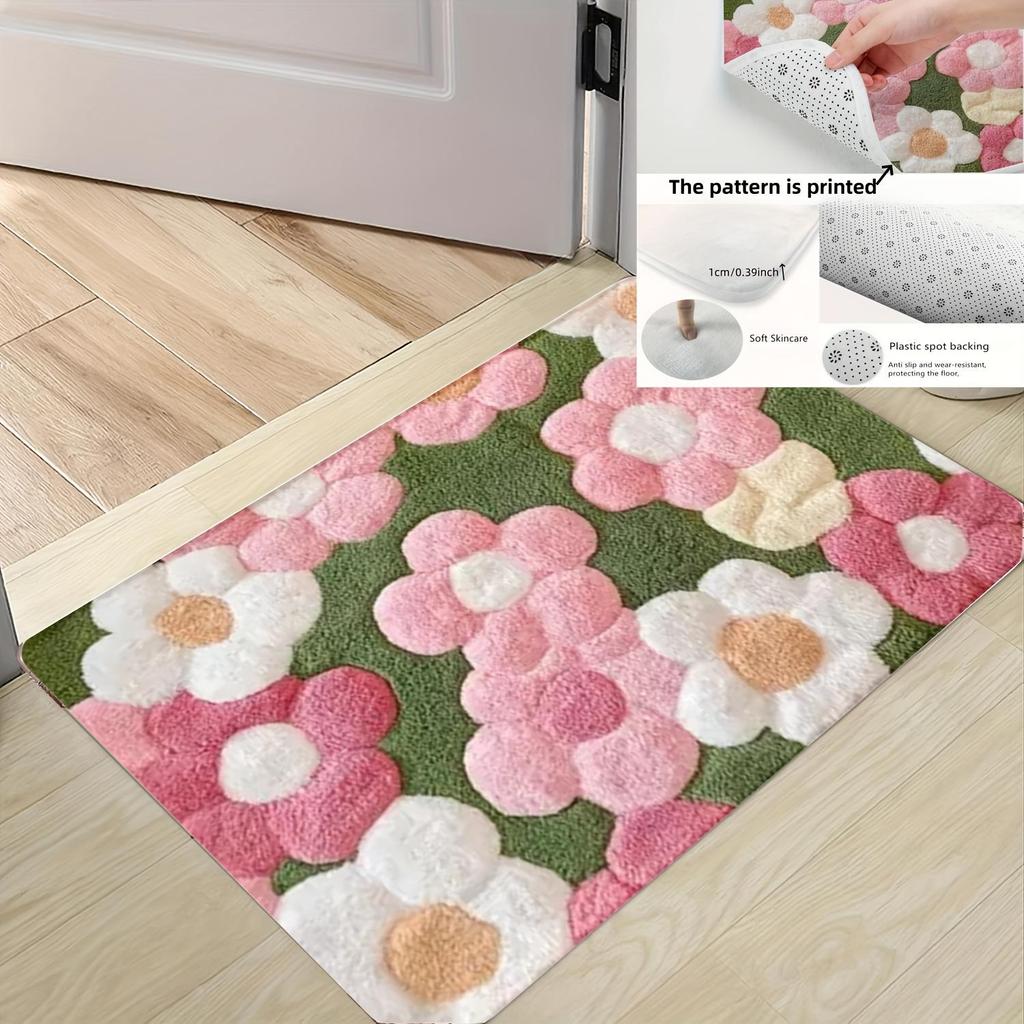 Vibrant Floral Bath Mat – Ultra-Soft, Quick-Dry & Non-Slip Rug for Bathroom, Kitchen & Entryway, Ideal Housewarming Gift