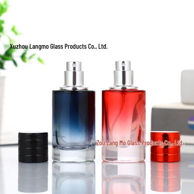 Gradient Glass Cylindrical Perfume Bottle with Spray, Portable & Multi-style Colors