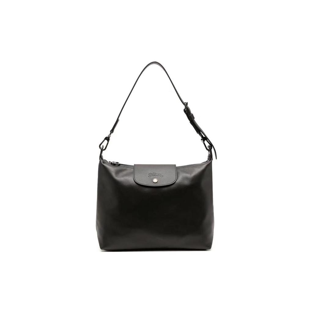 Longchamp Le Pliage Xtra 32 Snap Zipper Leather Crescent Bag Women Handbags Black 10189987001