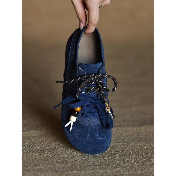Trend matte cowhide blue Dexun shoes women's fashion casual shoes 2025 new autumn soft leather women's shoes single shoes