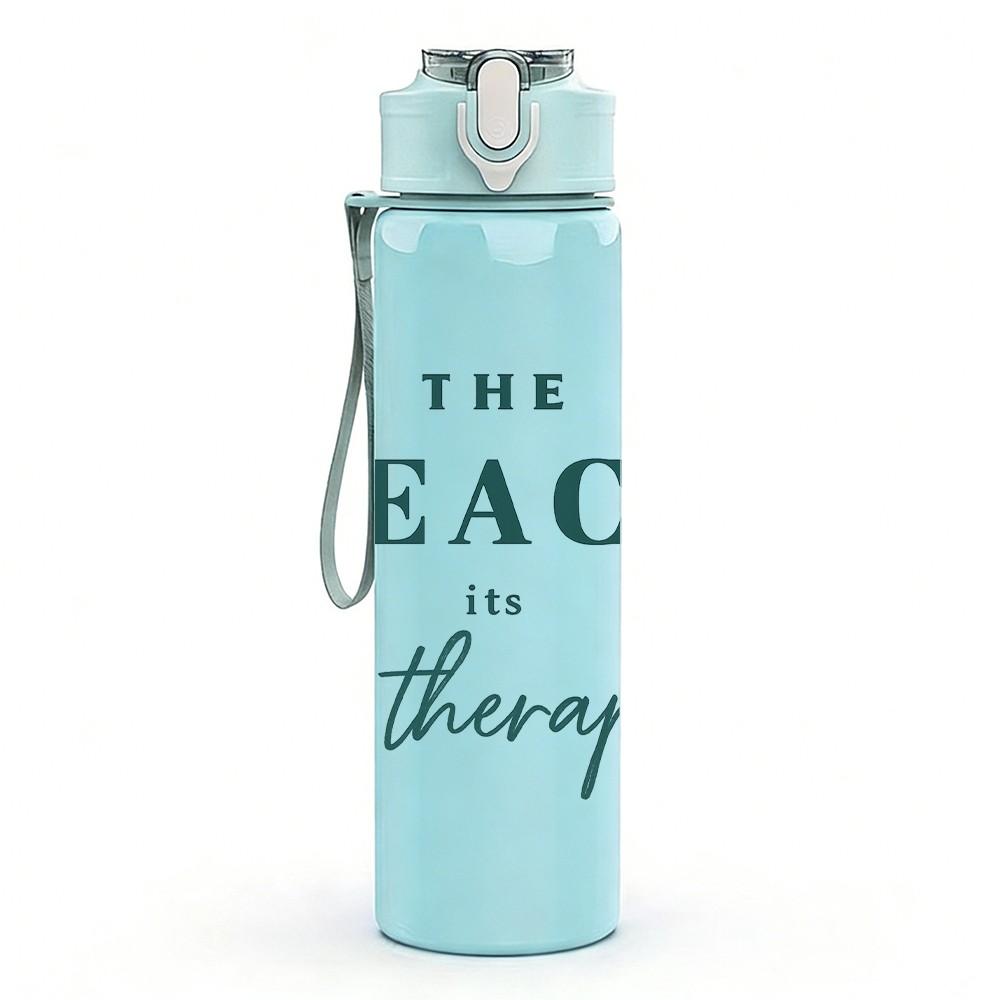 1PC The Beach Is My Therapy Letter Print 750ml Color Plastic Sports Water Bottle Leakproof Flip Straw Lid Suitable for Sports Office Home Use