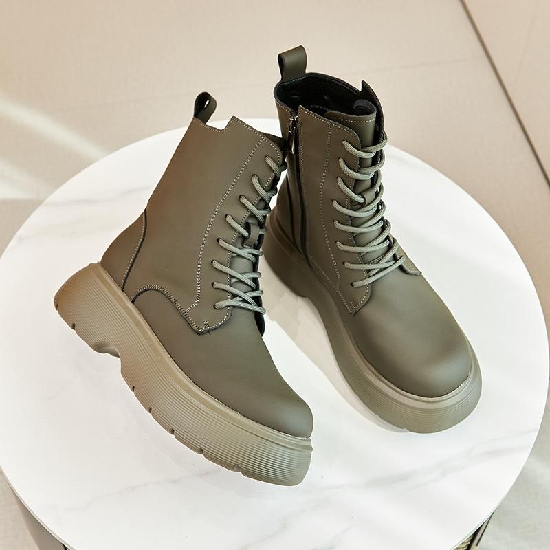 Martin boots women's spring and autumn new leather British thick-soled medium boots couple men's retro locomotive boots