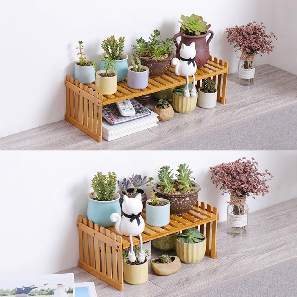 Countertop Bamboo Plant Shelf Bamboo Flower Pot Stand Balcony Flower Rack Cabinet Organizer Multi Function DIY Desktop