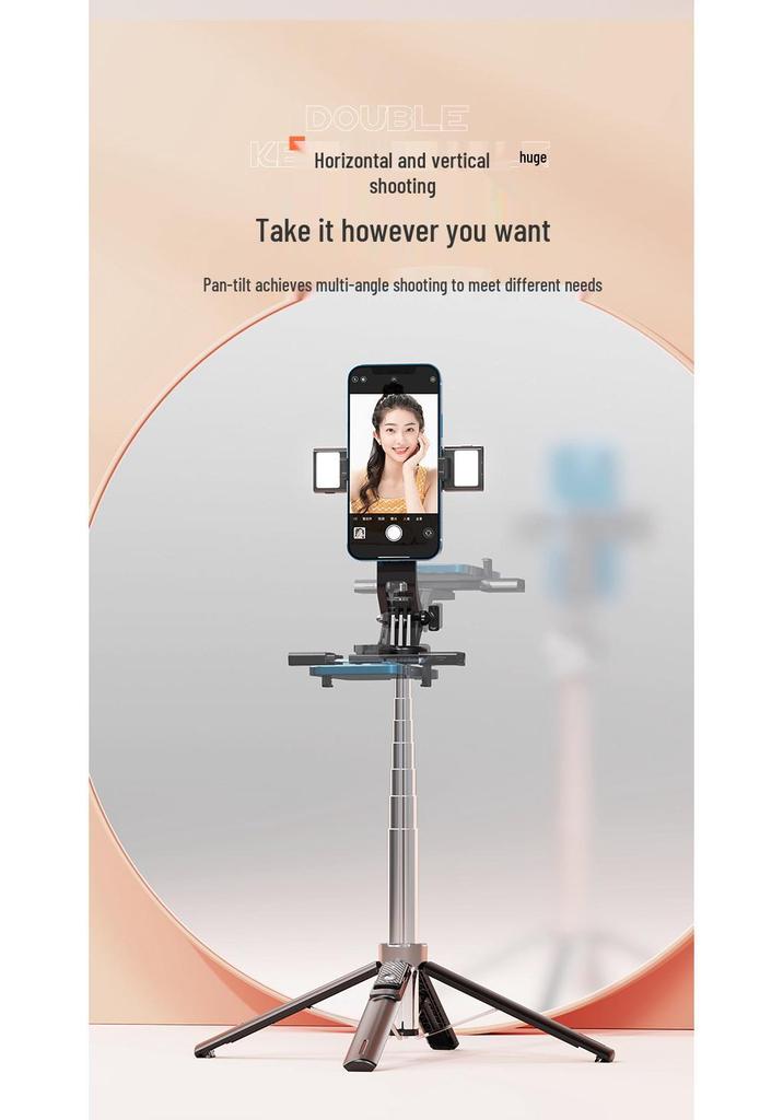 P130 Bluetooth Stainless Steel Selfie Stick with Camera Mount & Fill Light, 1.3m Floor Stand