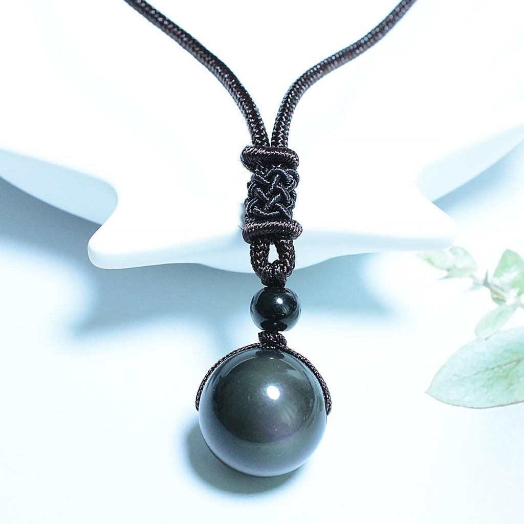 Tiger's Eye & Obsidian Rainbow Pendant Necklace - Modern Simple Design, 16mm Bead