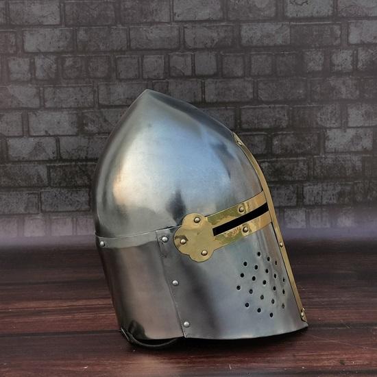 Templar Knight Helmet with Mason's Brass Cross, Medieval Crusader Helmet, Medieval Armour Silver Finish Cosplay Helmet