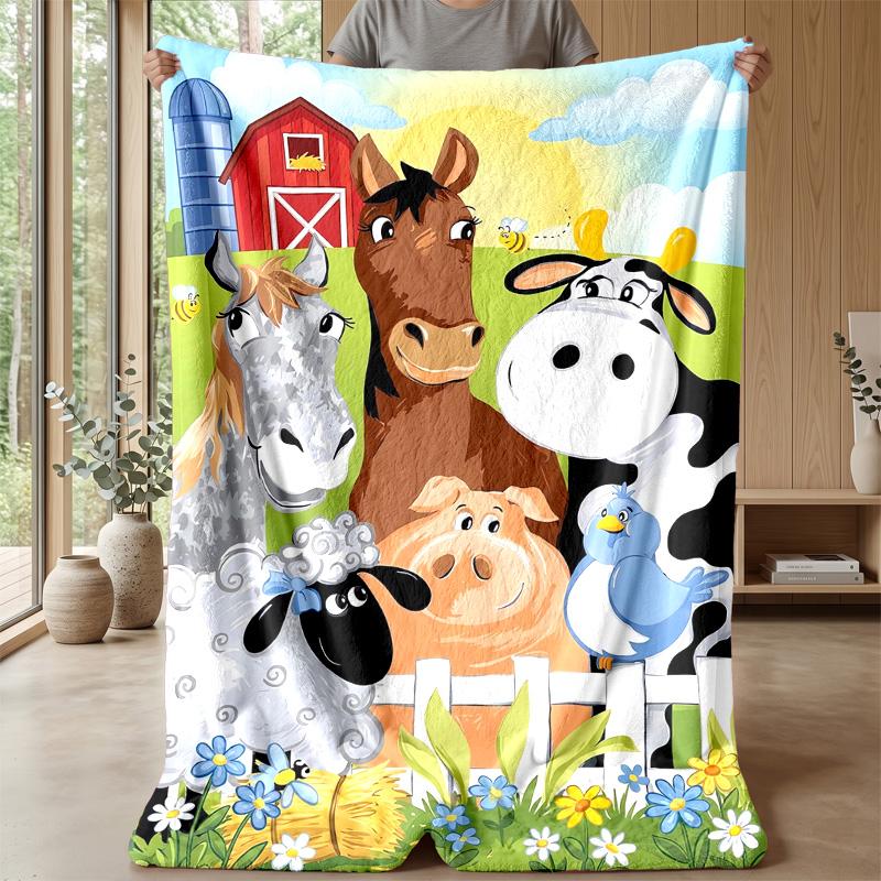 Farm Animal Friends Theme Blanket Lightweight Warm Flannel Blanket Decorative Throw Blanket for Home Decoration