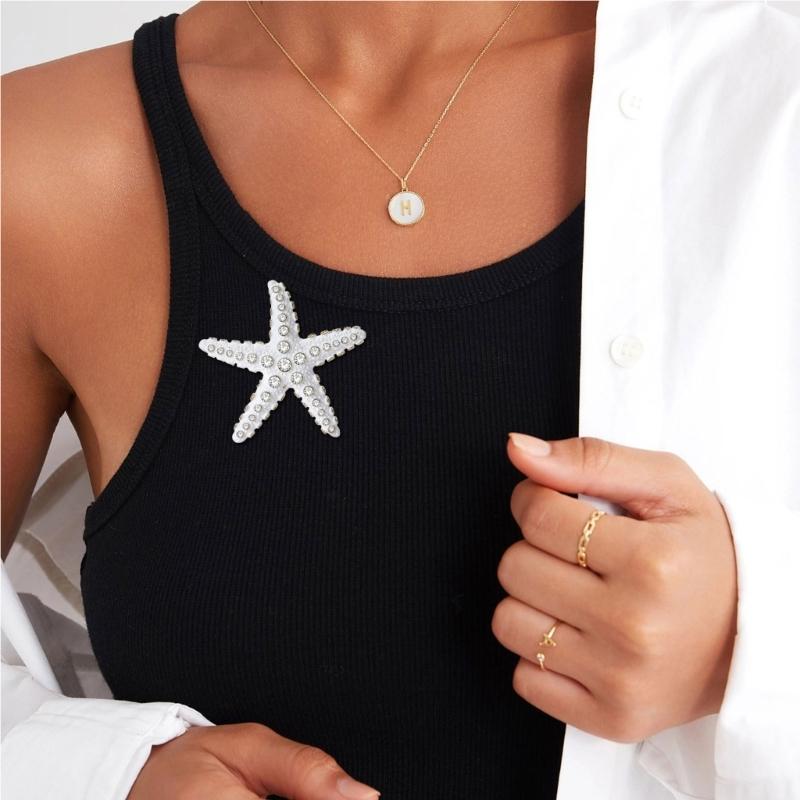 Crystals Starfish Brooch Pin For Women Versatile Fashion Jewelry Gift Party Everyday Wear
