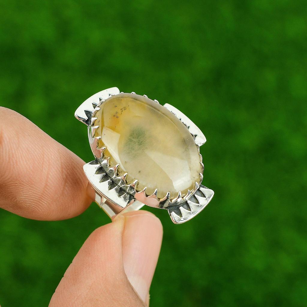 925 Silver Oval Fluorite Gemstone Statement Promise Third Eye Chakra Ring US 6.5