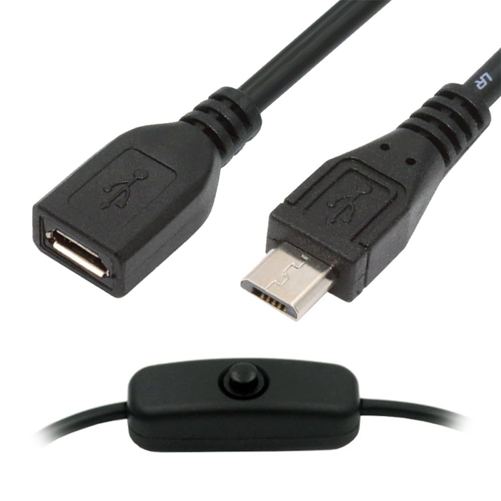 cablecc Micro USB Switch Cable with Power Switch Micro Male to DC for Desk Lamps and Fan Cameras 2.0 On/Off Button, 5-Pin Female, 5V,