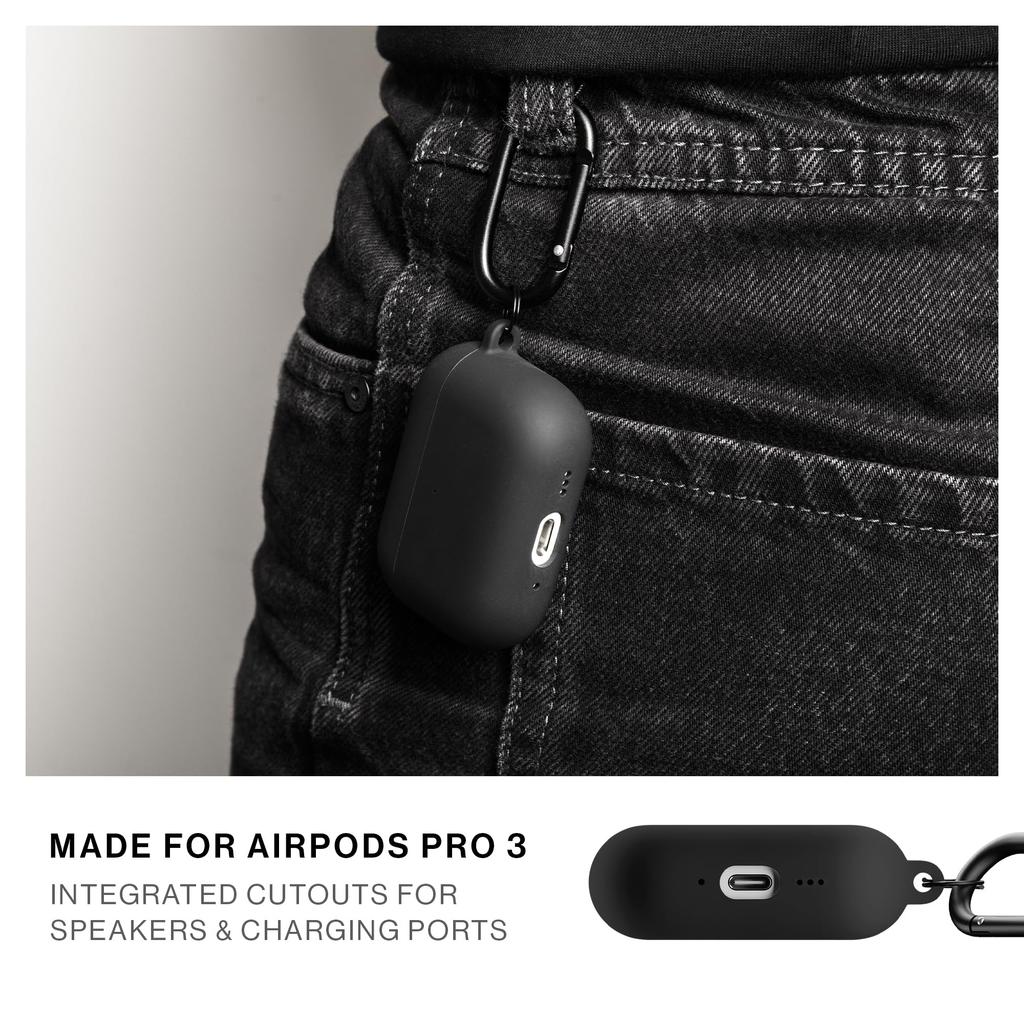 Native Union Active Case för AirPods Pro 3 - med Klämma för Fästning Överallt - Silkeslen Matt Silikonfodral (Svart)