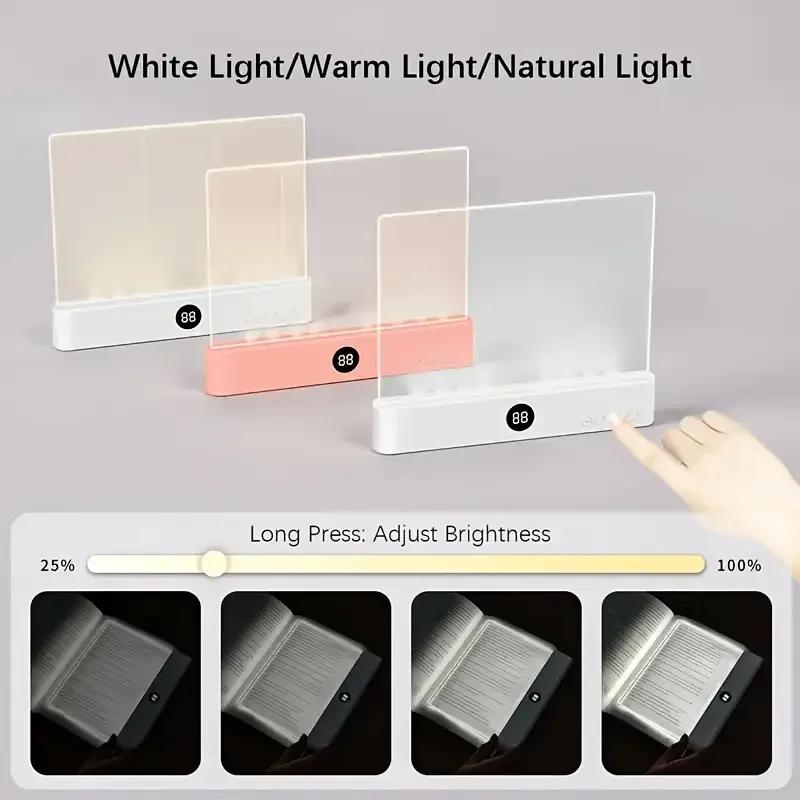 Luz de Leitura LED para Livro, Luz de Leitura LED Dimmable 3 Cores Lâmpada Plana para Livro para Leitura, Luz Recarregável de Página Inteira, Luz Marcador