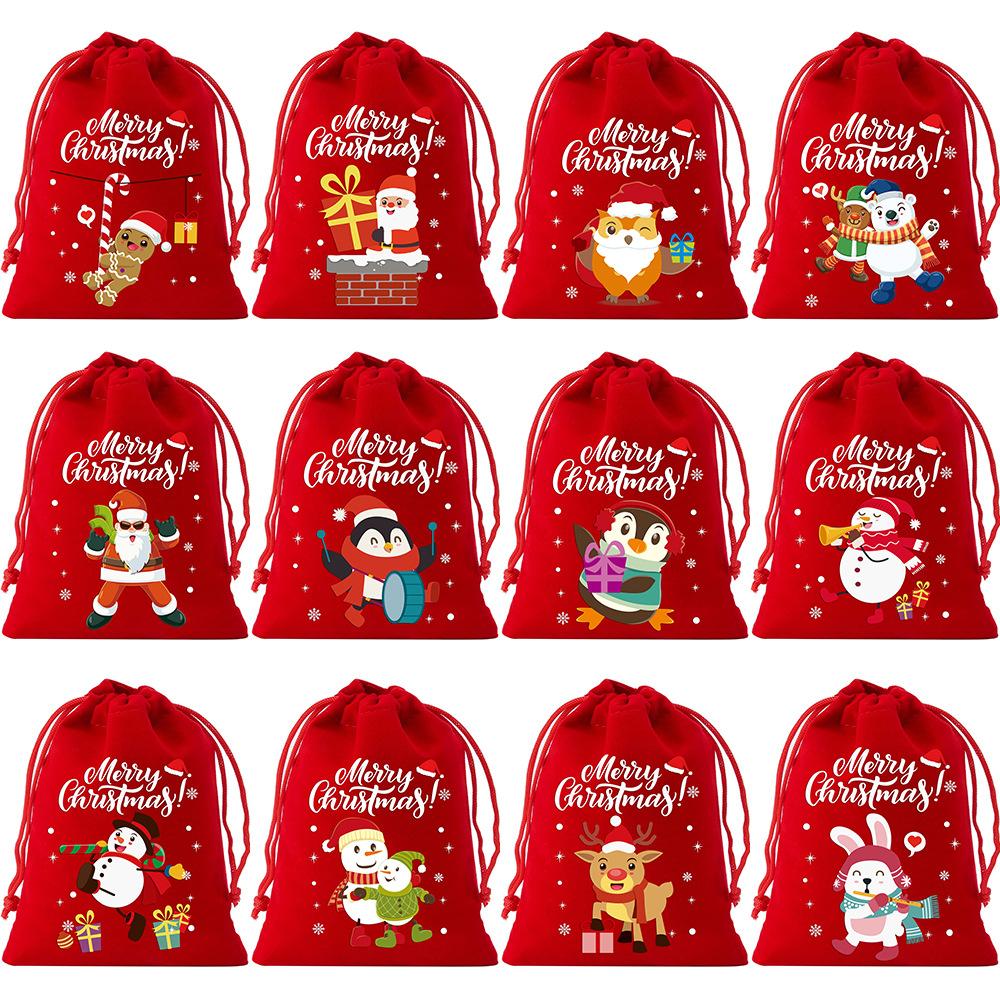 12pcs Christmas Velvet Bags Drawstring Bags Christmas Gift Bags Christmas Eve Apple Bags Red Drawstring Candy Bags