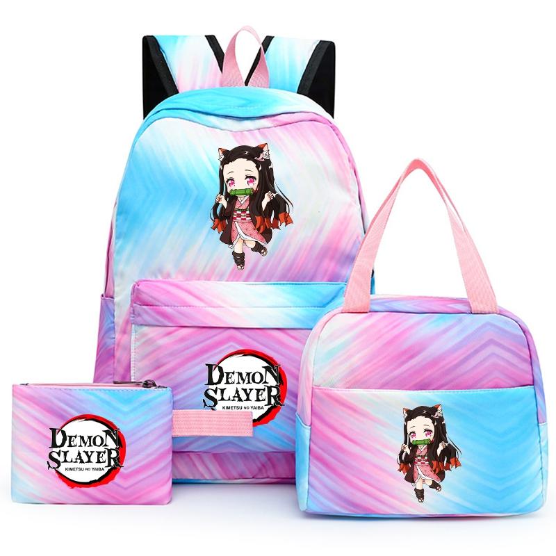3ks/set Anime Demon Slayer Batoh pro dívky Chlapci Back To School Bag with Lunch Bag Student Bookbag Muži Ženy Cestovní taška Mochil