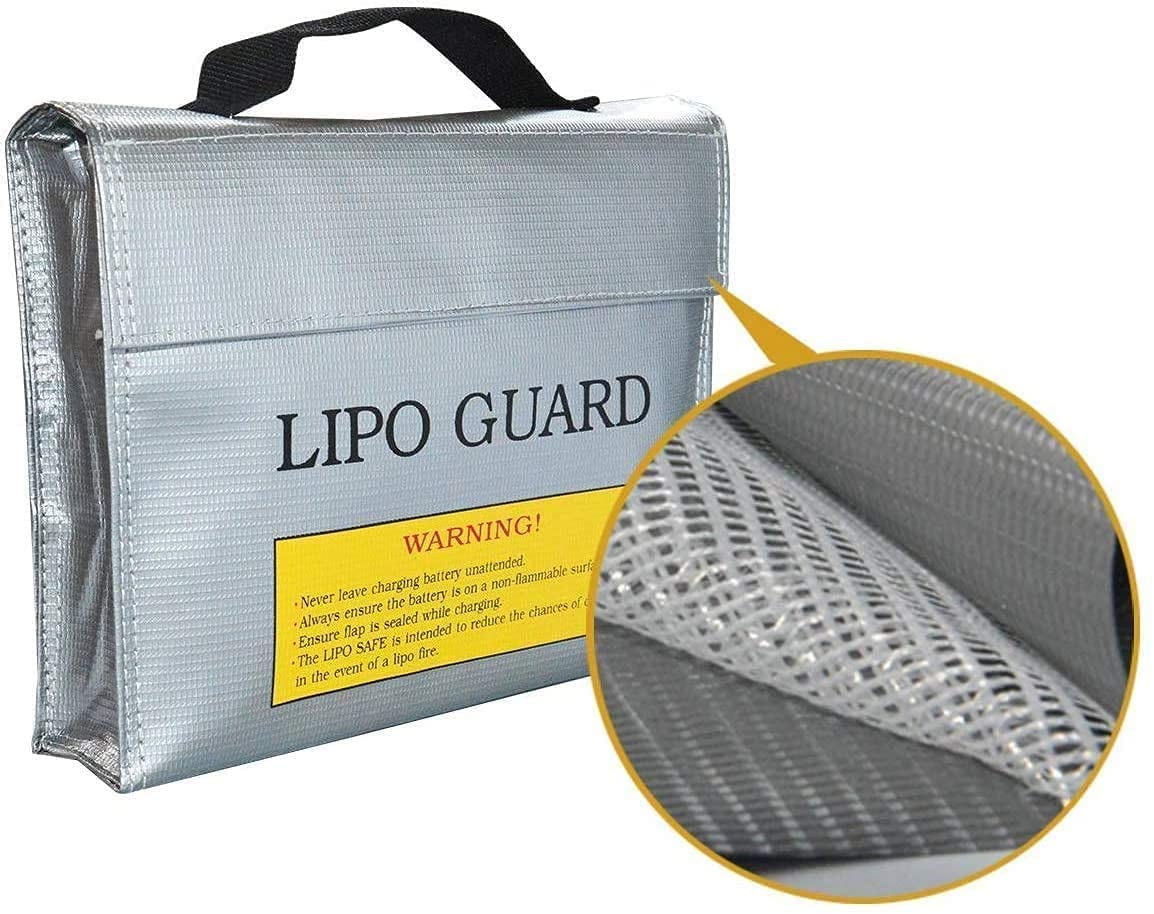 Sac de sécurité ignifuge pour batterie LiPo | Protection contre le stockage et la charge résistante aux explosions | Argent 240x64x180mm | Boîtier en plastique haute sécurité argenté