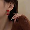 S925 Silver Zodiac Tiger Earrings - Red New Year Chinese Style, High-End Tiger Head Design