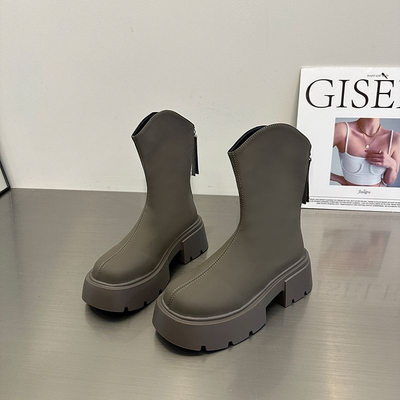 Inner Heightening Women's Boots 2025 Autumn and Winter Short Boots Versatile Small Thick-soled Martin Boots Short Thin Boots with Skirts