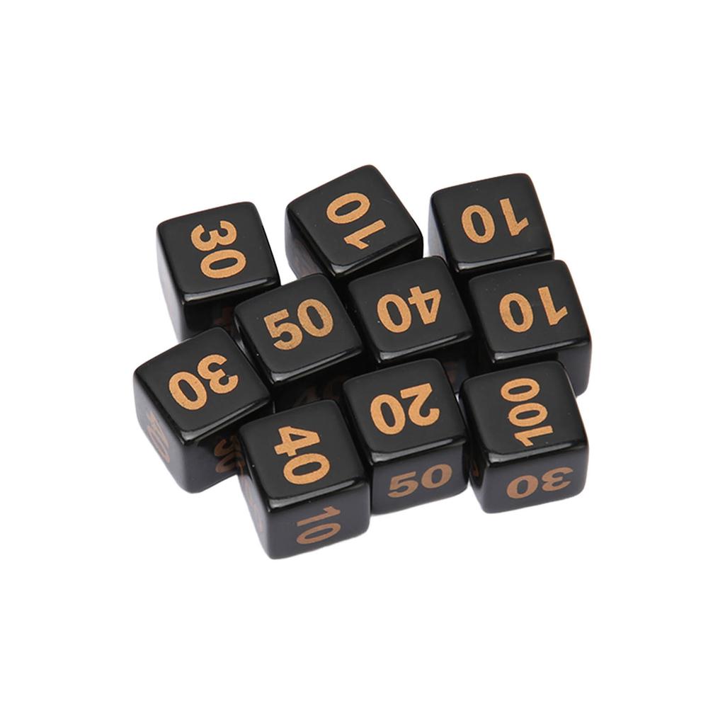 10Pcs Dice Set Plastic Right Angle 6 Sided Numbers Dice for Game Desktop Education Black