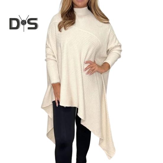 

Женские топы с высоким воротником, длинным рукавом, однотонные, с неровным подолом, свободные, ребристые, футболки, повседневная одежда XXXL бежевый