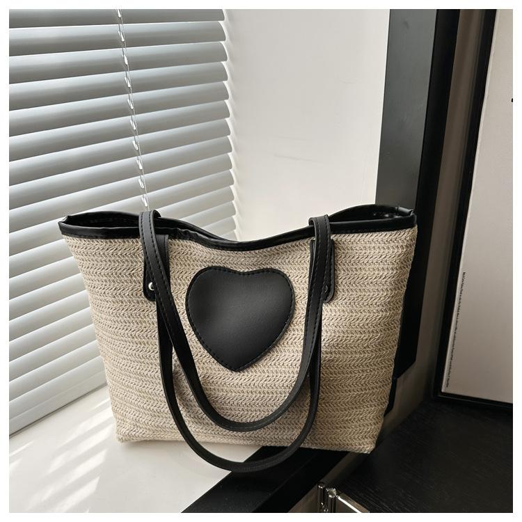 Bag women's bag 2025 new Korean version, simple small bag, love straw woven bucket bag, tote bag