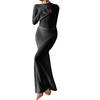 LYRIA Fashion Women Wrapped Dress Long Sleeve Round Neck See Through Sunscreen Solid Color Backless Beach Long Dress Summer Cover Up