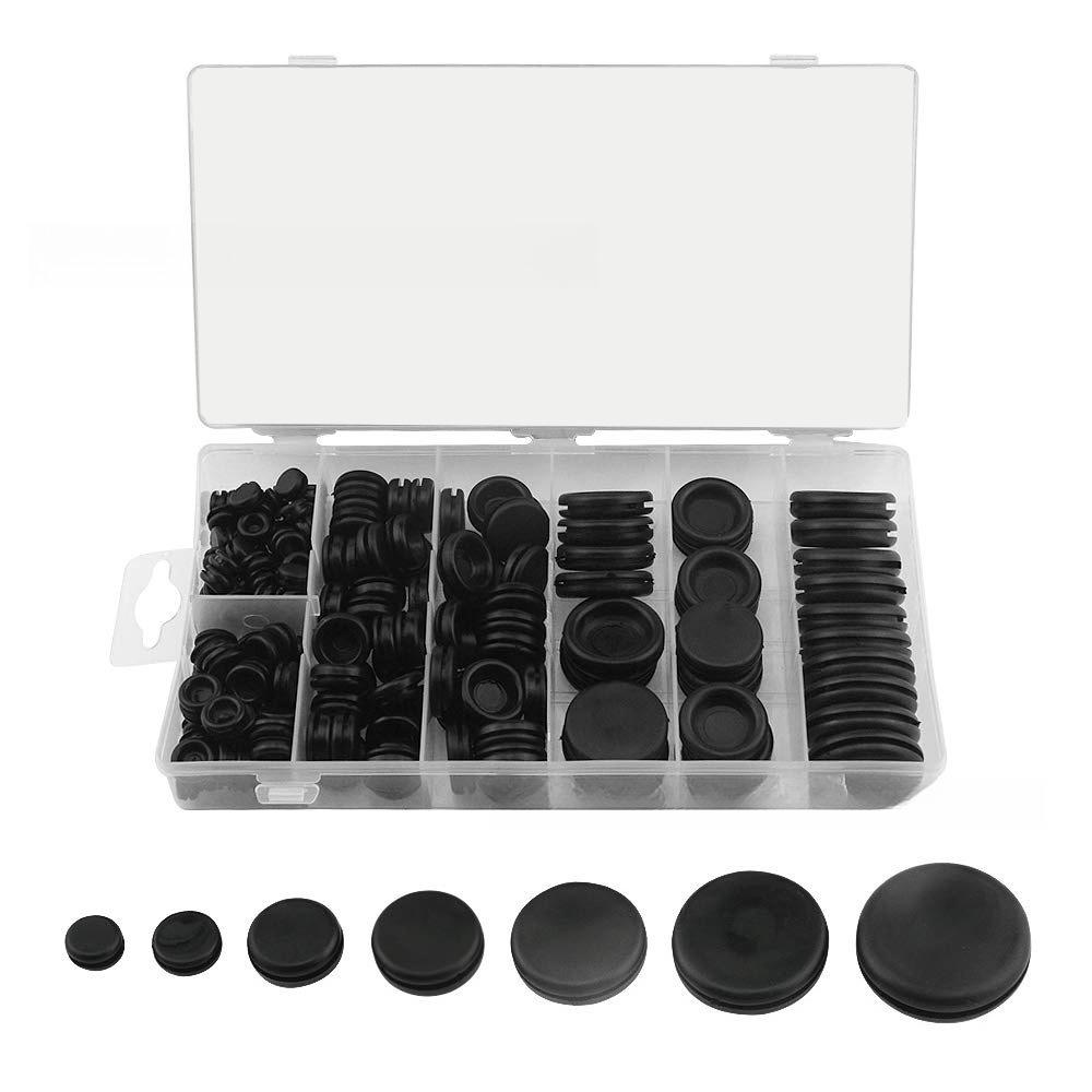 170Pcs Black Rubber Grommet Kit M7-M25 Single Sided I-Type Waterproof Wire Protector