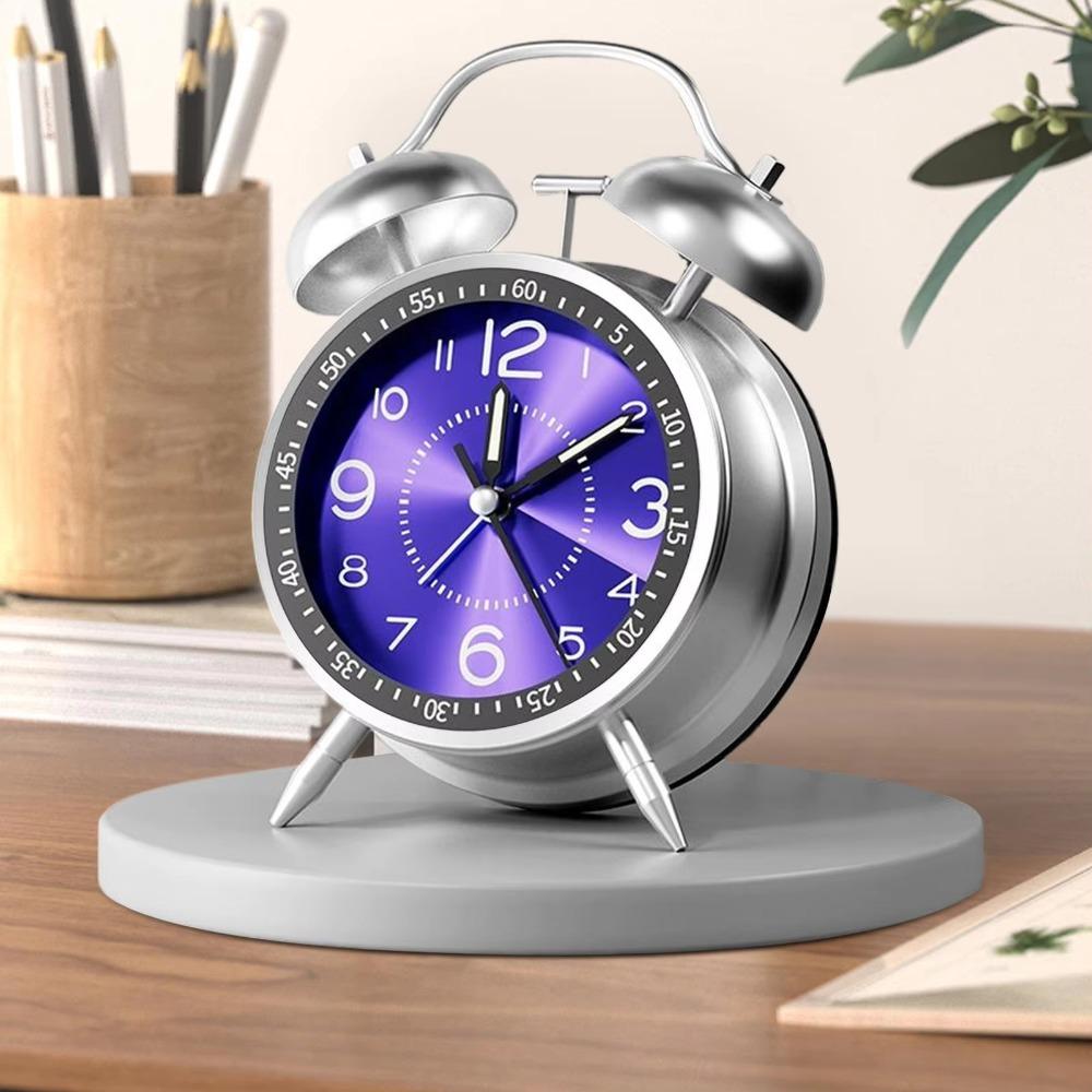 Metal Frame Bedroom Alarm Clock with Night Light Loud Alarm Clock Twin Bell Alarm Clock Desktop