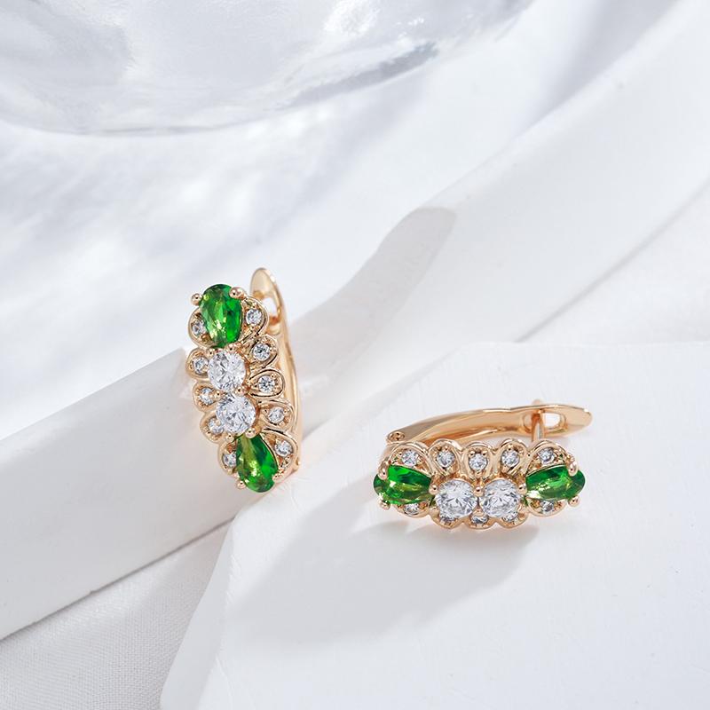 Full Paved Shiny Green Natural Zircon Drop Earrings For Women  Rose Gold Color Fashion Daily Jewelry Trend