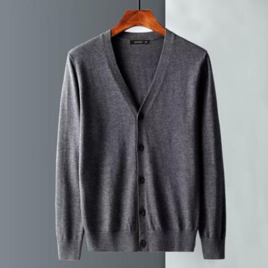Men Cardigan Long Sleeve V-neck Slim Fit Single-breasted Solid Color Keep Warm Knitwear Spring Autumn Male Sweater Knitted Coat Daily Wear