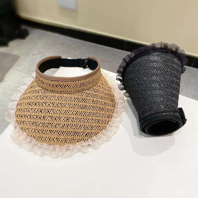 

Design Sense Lace Empty Top Sunscreen Hat Women s Summer Big Eaves Vinyl UV Protection Sun Hat Adult (56-58cm) чорний