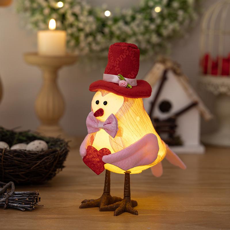 

Valentine s Day Glowing Bird Creative Desktop Ornament Qixi Pink Bird Plush Decoration for Venue Setup