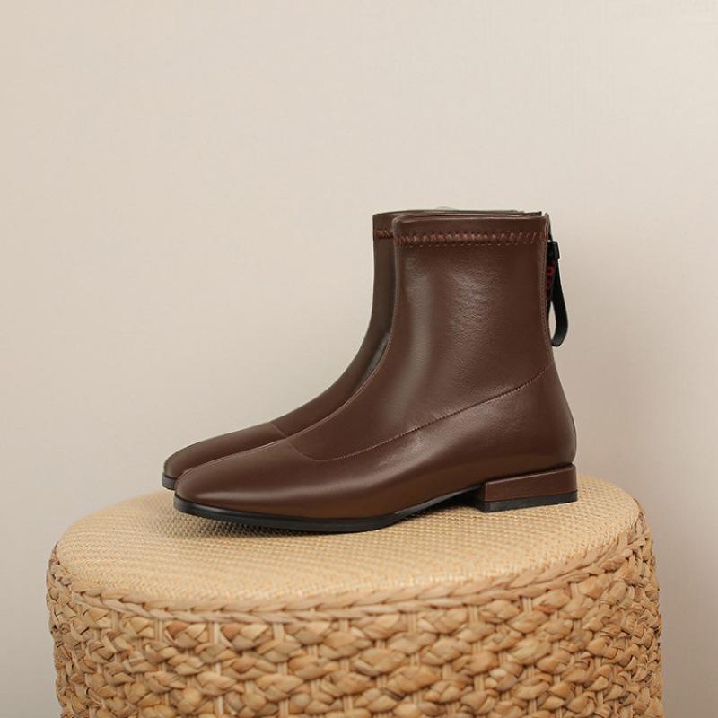 After autumn and winter, zipper square head medium boots, new low-heeled large-size women's boots, square heel comfortable Korean version of wome