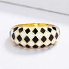 Checkerboard Chic Womans Ring Black and White Fashion Handcrafted Enamel Handcrafted Party Simple All Accessorized Ring