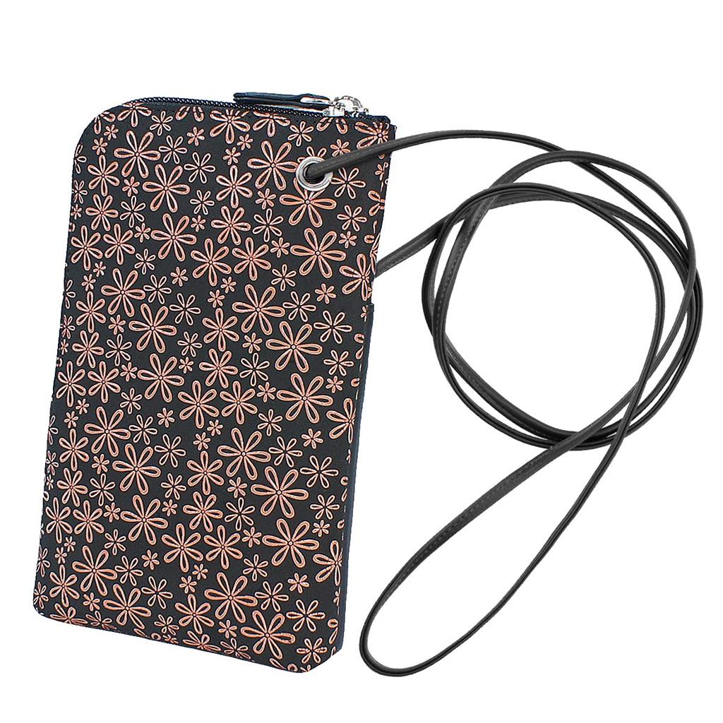 Indenya Inden Sacoche Smartphone Pochette Smartphone Case Deerskin Black x Pink Lacquer Snow Grass Pattern 5027-51-160