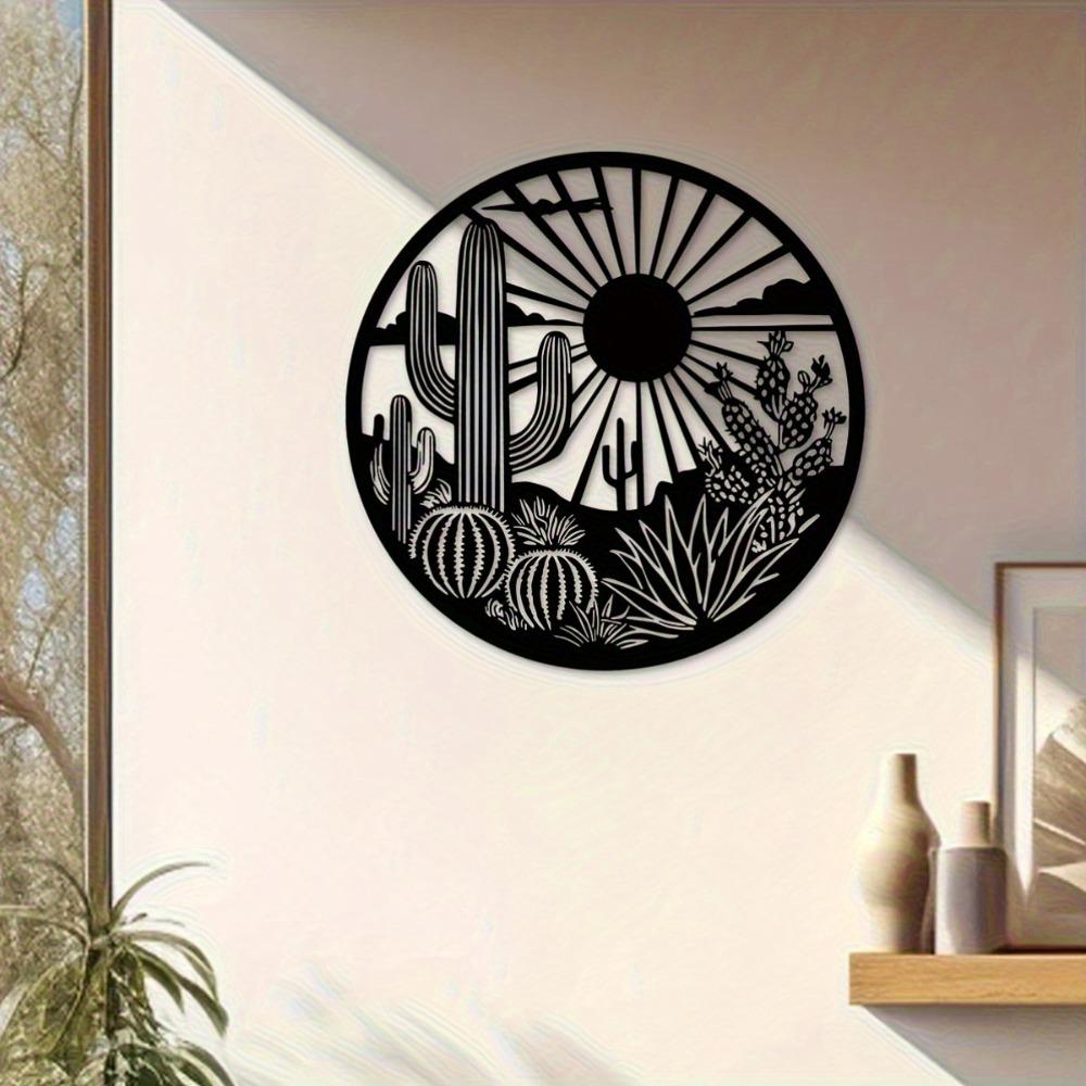 Minimalist Cactus Sunset Sand Metal Wall Art, Durable Outdoor Sign Home Party Decor Classic Hanging