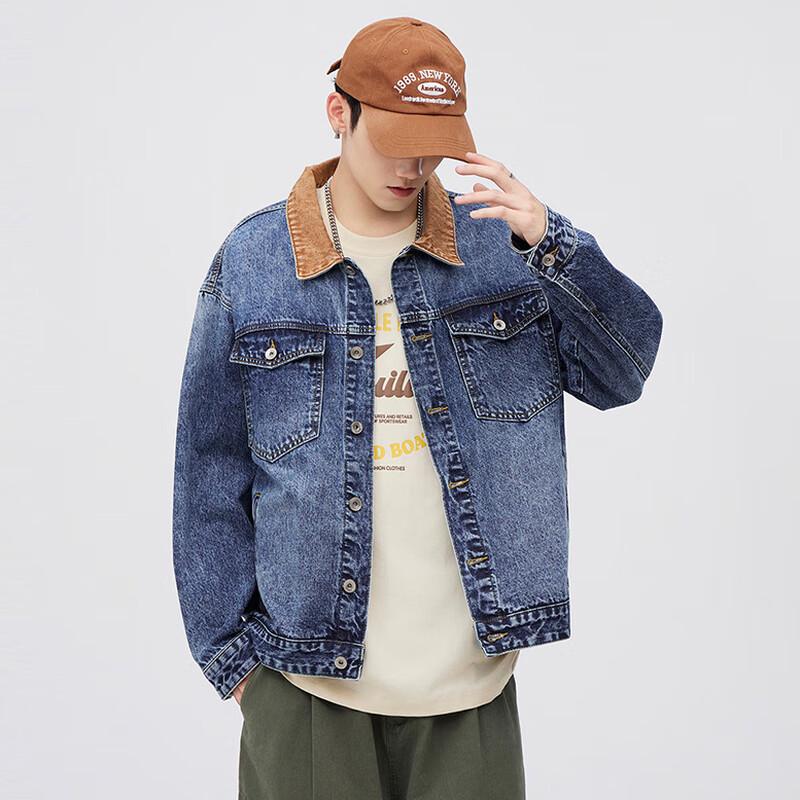 Men's Vintage Washed Color-Block Denim Jacket