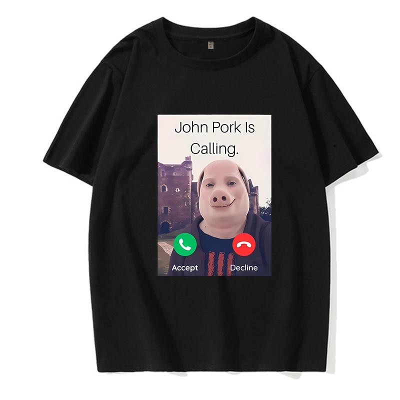 Women Funny Pig Tops Tshirt John Pork Is Calling Answer Call Phone Y2k Tee Shirt Gothic Hip Hop T-shirt Streetwear Clothes