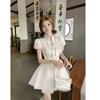 Elegant A-Line Midi Dress With Mandarin Collar Short Sleeve Princess Fit-and-Flare Style Women 2025
