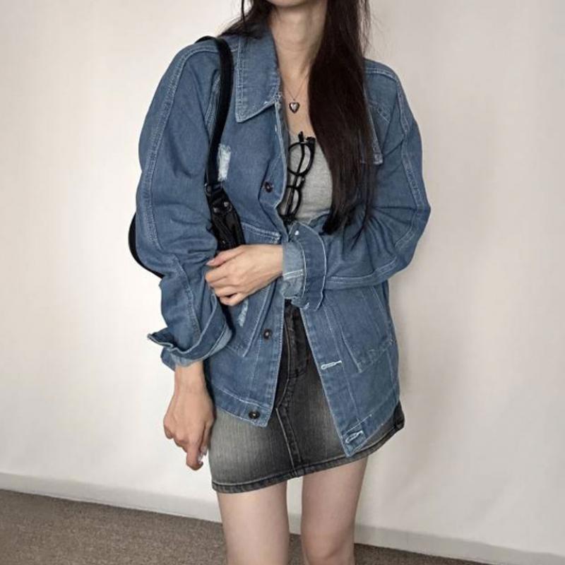 Shop Women S tranSitional looSe Fit Dark Blue Denim Jacket wdmS Wjk tS14276294