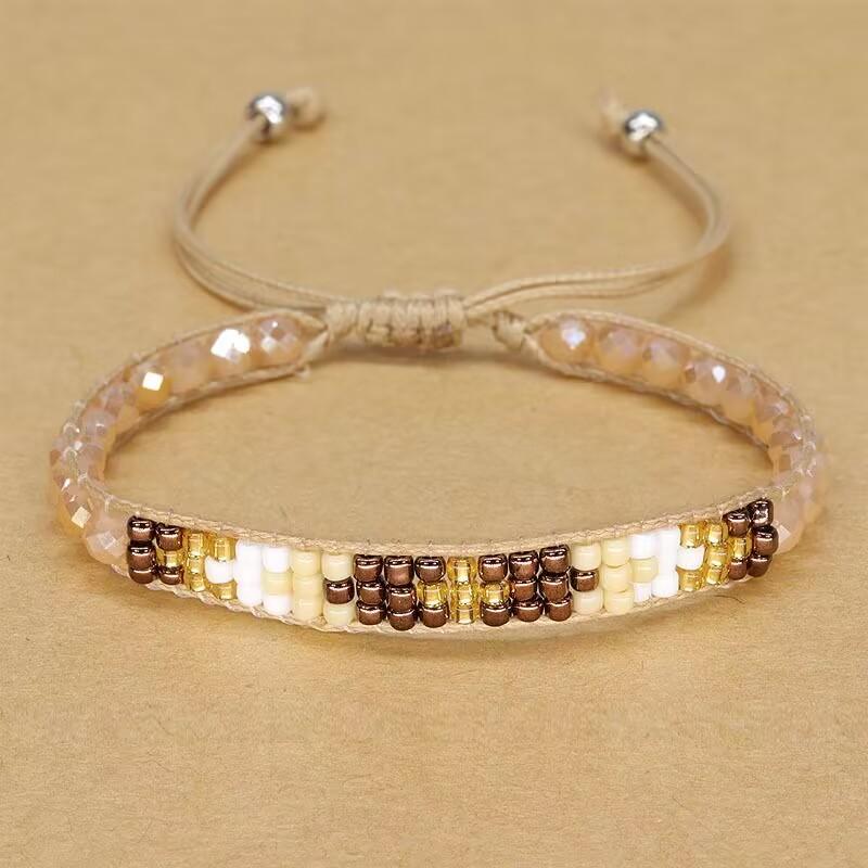 Handmade Woven Bracelets Boho Multicolored faceted Glass Beads Woven Bracelet Women Men Boho Handmade Chic Jewelry