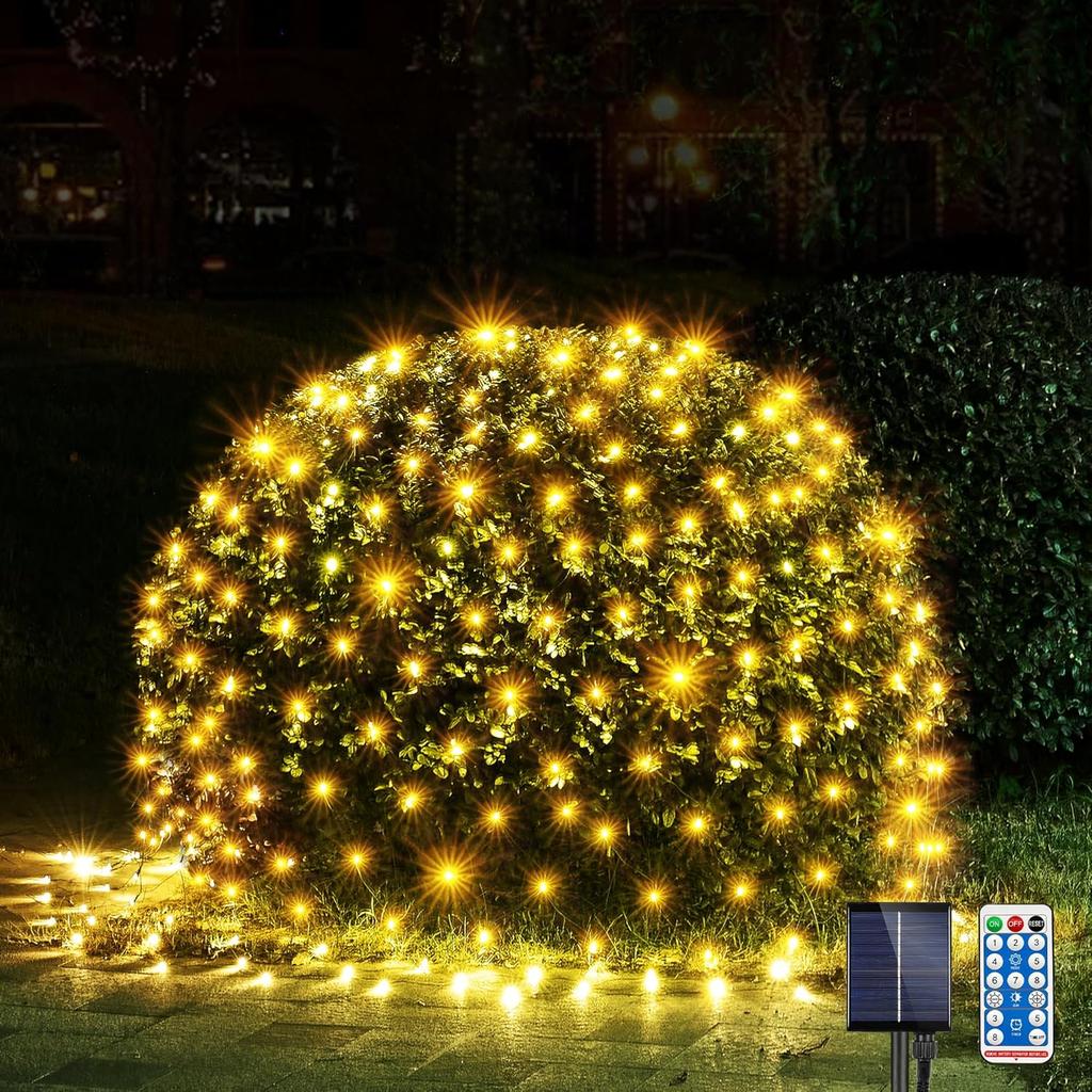 Solar Net Light Outdoor Garden Mesh String Light 2000K Golden Sunset Fairy Lighting Connectable for Bush Yard Hedge Patio Decor