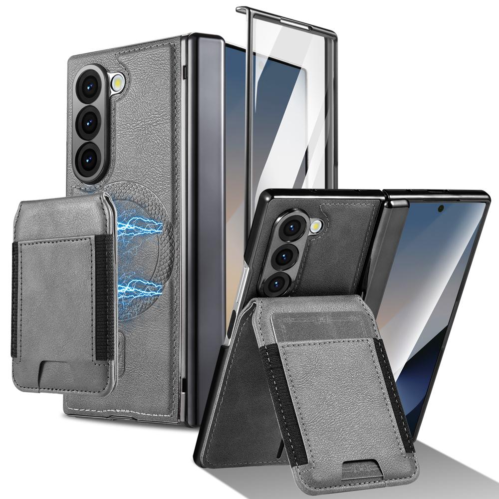 KEYSION PU Leather Phone Case for Samsung Galaxy Z Fold 7 6 5 4 3 Shockproof Cover With Magnetic Card Holder Bag Hinge Screen Protector