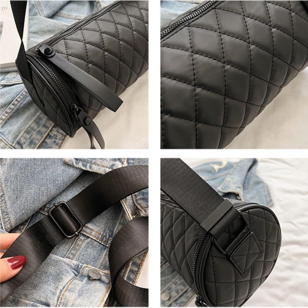 Zipper Lingge Cylinder Bag Round Bucket Bag Casual Pillow Bag Lady