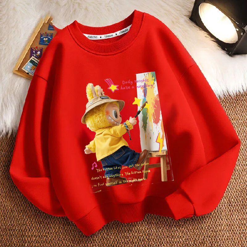 Children's Loose Round-neck Sweatshirt for Spring, Autumn and Winter, Cute Long-sleeved Loose Round-neck Coat for Boys and Girls