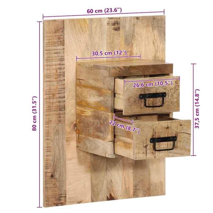VidaXL Bedside Table 60x32x80 Cm Solid Raw Mango Wood, Bedside Cabinet, Bedroom Furniture, Table of 4017527