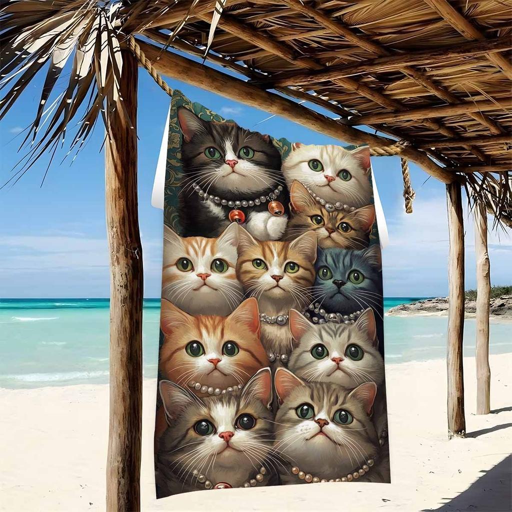 Adorable Cats with Pearls Print Bath Towel - Perfect for Summer Vibes and Pool Days, Ultra Soft and Absorbent
